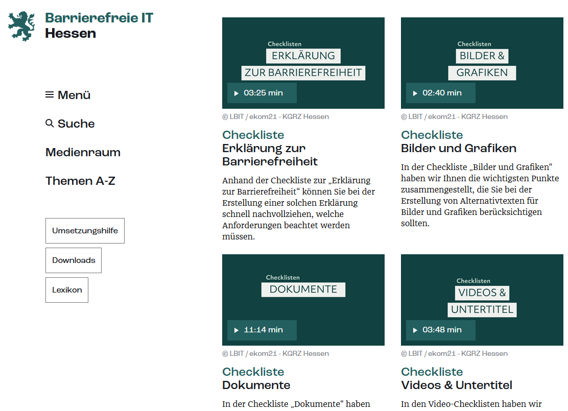Screenshot Barrierefreie IT Hessen Checklisten zur Barrierefreiheit